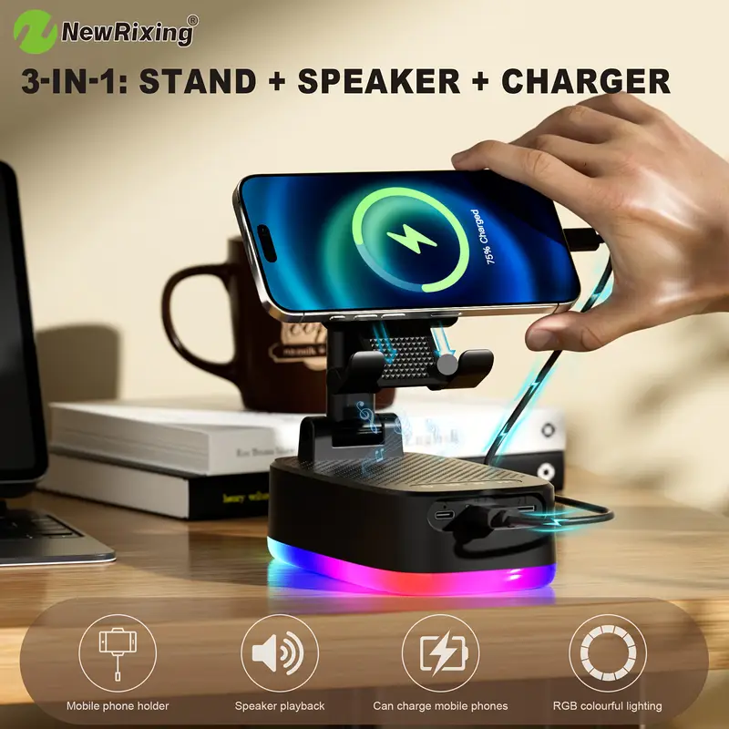 NewRixing 6W Wireless Speaker with Phone Holder