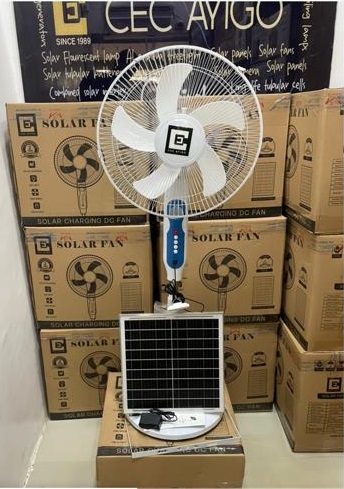 CEC Solar Fan 218 – 16" Solar Ceiling/Floor Fan with DC Brushless Motor, Remote, Charging Indicator, Free Bulb, 18000mAh 7.2V Li-ion Battery