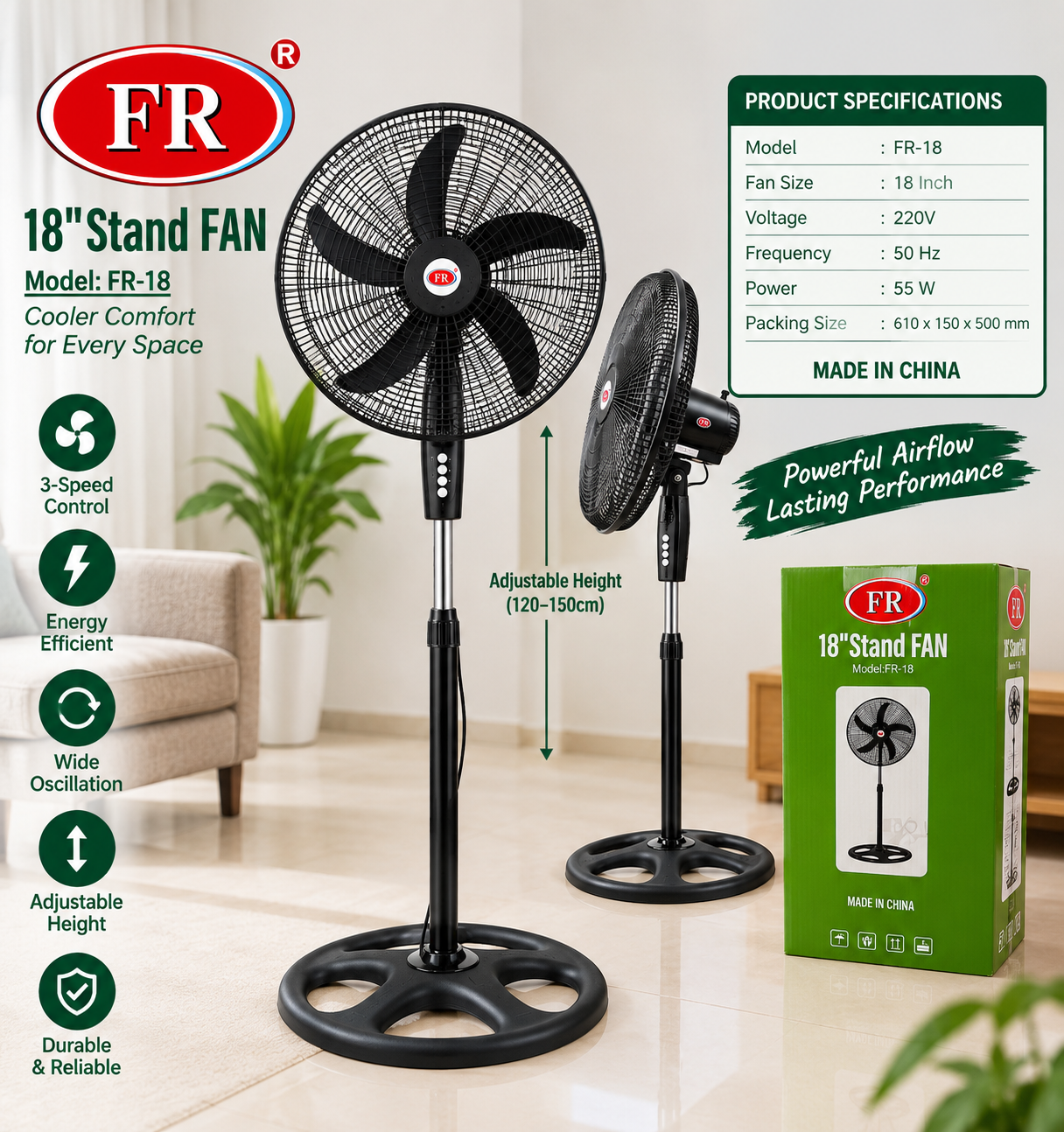 FR 18-Inch Stand Fan – Model FR-18
