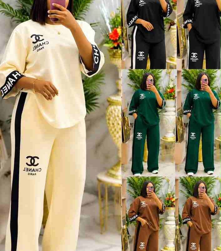 Oversized Tee and Wide-Leg Pants Lounge Set, Cream, Grey, Black, Green and Brown