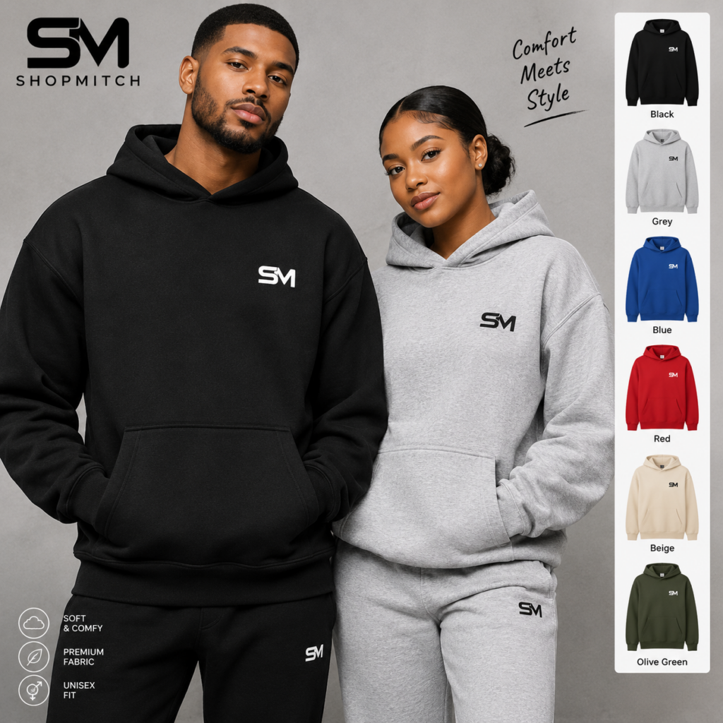 ShopMitch SM unisex pullover hoodie with long sleeves and front pouch pocket