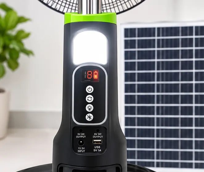 18-Inch Rechargeable Solar Stand Fan with Solar Panel, Remote Control & LED Light
